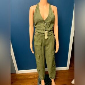 Olive Green Utility Halter Jumpsuit